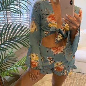 Two piece set with ruffles and bell sleeves